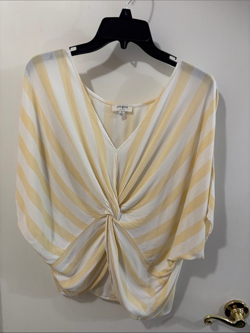 Umgee Yellow & White Striped Twist-Front Top